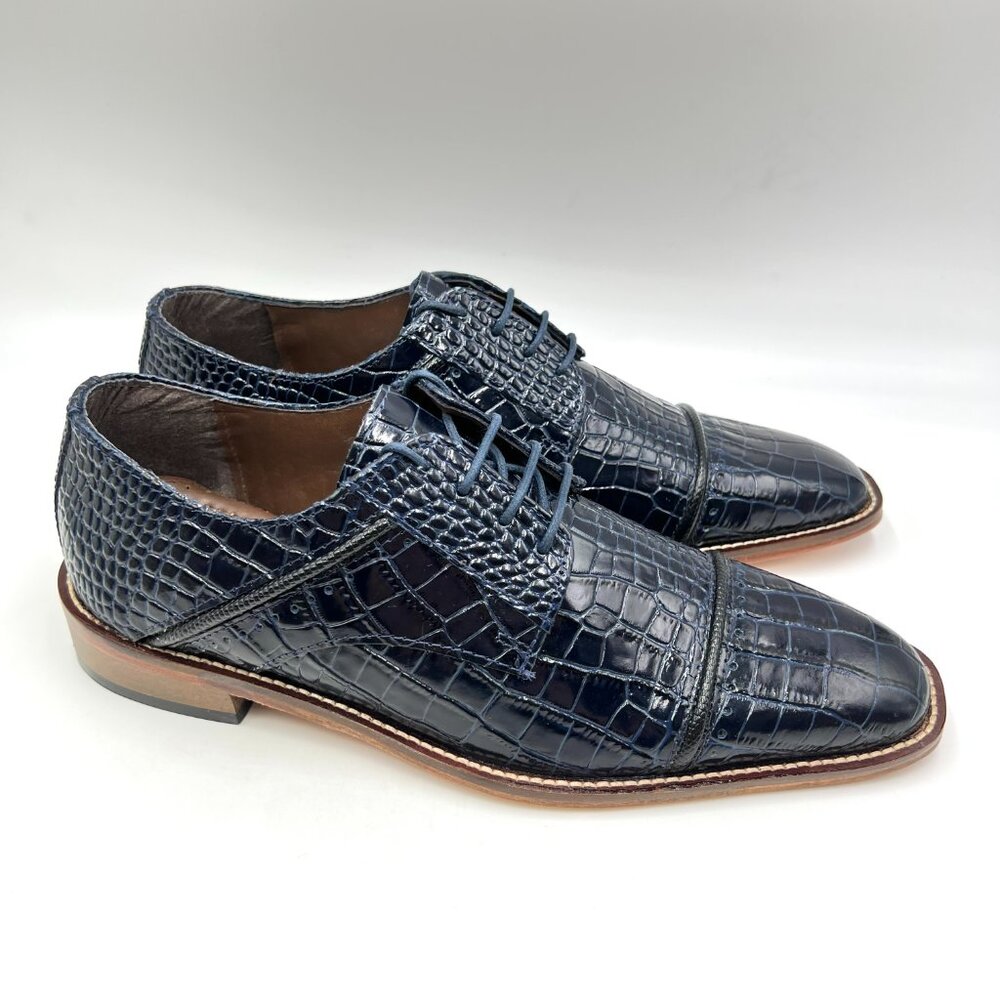 Stacy Adams Mens Raimondo Blue Leather Croc Cap Toe Oxfords‎ Dress Shoes